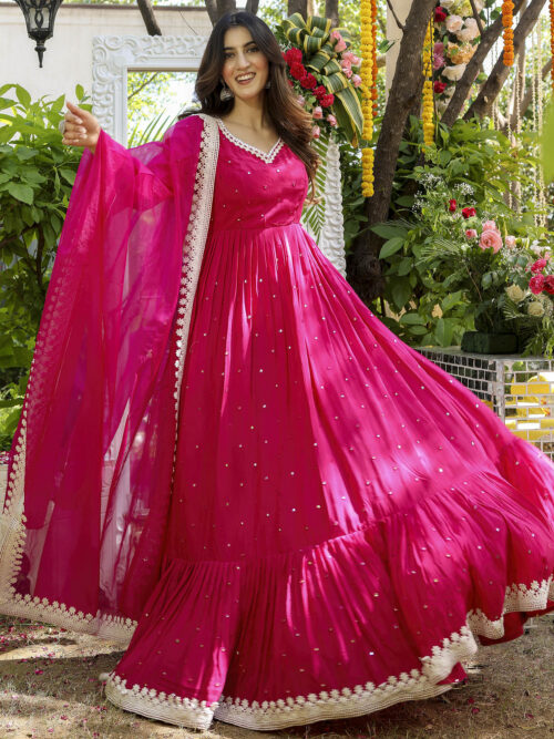 yellow paisley gota anarkali suit