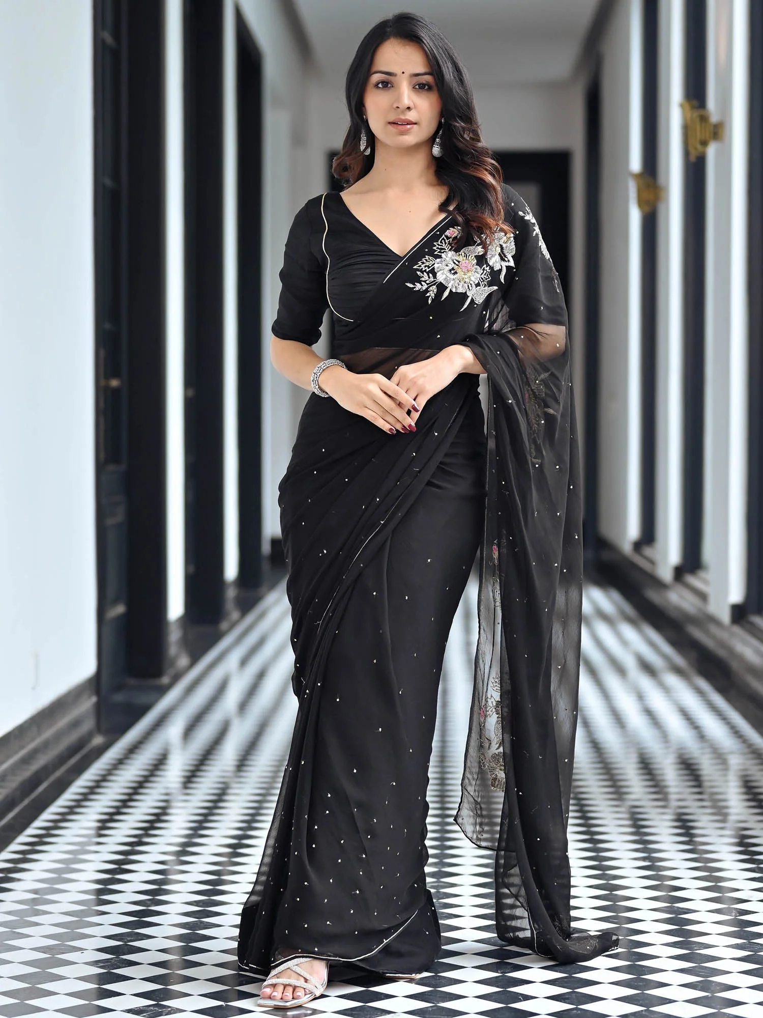 black chiffon saree