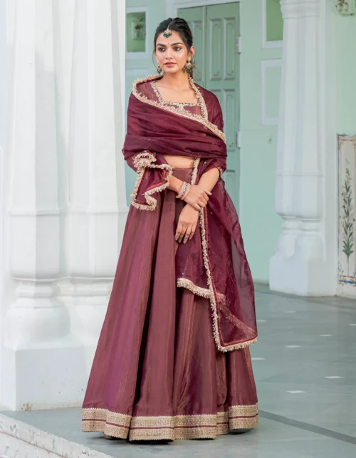 wine kalidaar tissue lehenga set