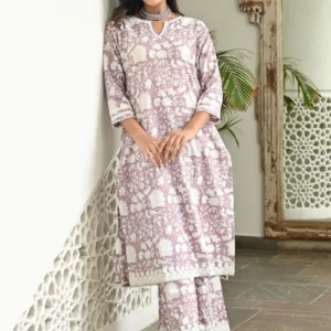 plum printed kurta set