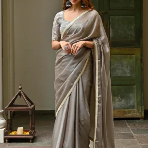 grey saree with kota doriya blouse