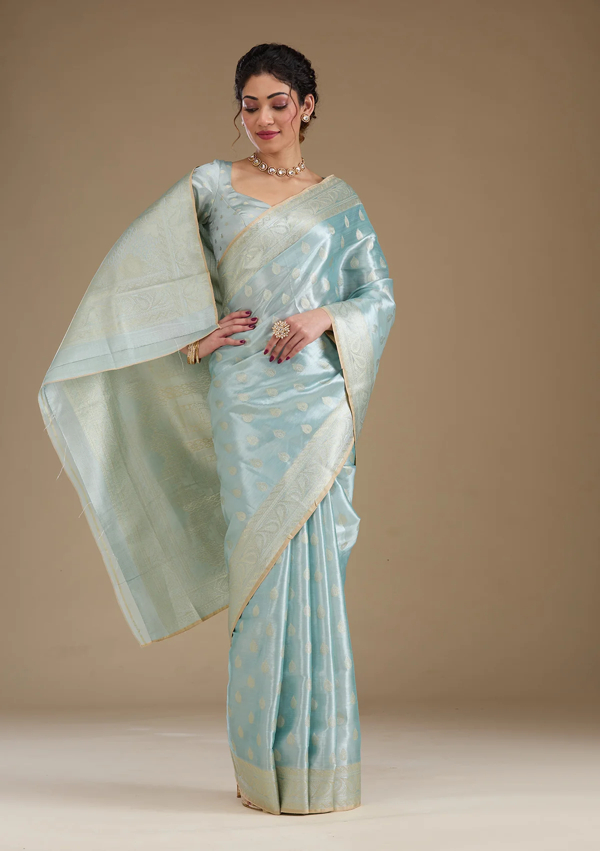 sea green zariwork tissue saree