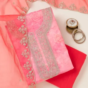 pink zariwork organza unstitched salwar suit