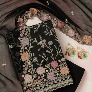 black threadwork georgette unstitched salwar suit