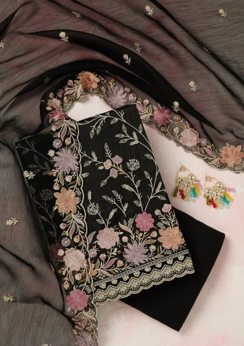black threadwork georgette unstitched salwar suit