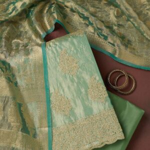 sea green metallic embroidery tissue unstitched salwar suit