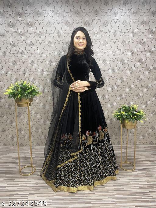 Black Anarkali suit with gold embroidery worn by model