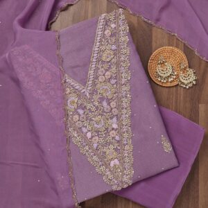 lavender stonework tissue unstitched salwar suit