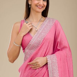 onion pink zariwork soft silk saree