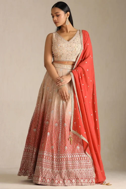 peach lehenga suit